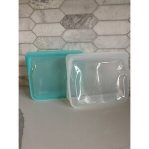 Stasher Silicone Bags Lot of 2 Stand Up Mid Size Clear & Blue Reusable Premium